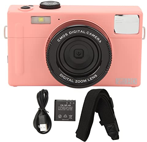 DINGBU 4K Digital Camera 48MP with 3.0inch Screen, Vlogging Camera for Kids Adults Beginners, 16x Zoom Anti Shake Dual Screen Camera with Front Fill Light for YouTube TikTok (Pink)