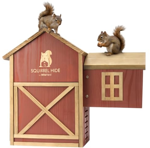 Eichhörnchenhaus – Eichhörnchen Kobel & Futterhaus Holz - Zweikammer | Eichhörnchen Kobel und Futterstation in einem: Nistkasten aus wetterfestem Zedernholz mit Leiter, fertig montiert, für Garten