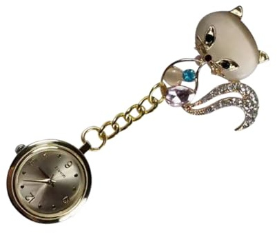 Hoement Elegant Nurse Pocket Watch with Rhinestone Inlaid Animal Head Design, Zinc Alloy Brooch Watch Powered by Button 626 Battery, for Hospital and Settings