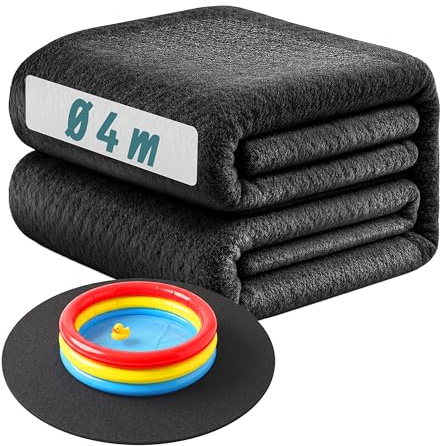Relaxdays Tappetino per Piscina, Ø 4 m, Feltro, Protezione Fondo, Antiscivolo, tagliabile, Resistente, Nero