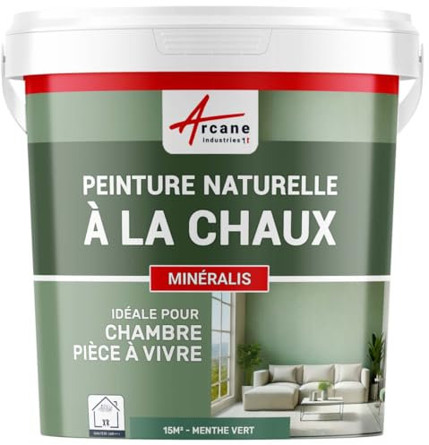 Peinture chaux, naturelle : peinture sans émanation, mineralis - 15 m² (2.5 kg en 1 couche) Menthe Vert - ARCANE INDUSTRIES