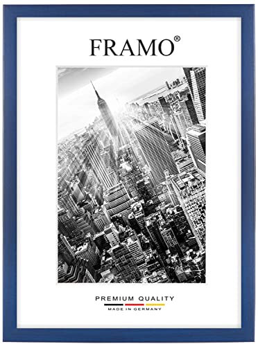 FRAMO Cadre photo en bois 85 x 60 cm sur mesure - Bleu foncé essuyé | Couleur/Taille sélectionnable | verre acrylique antireflet | Cadre pour Puzzle | Photos | affiche