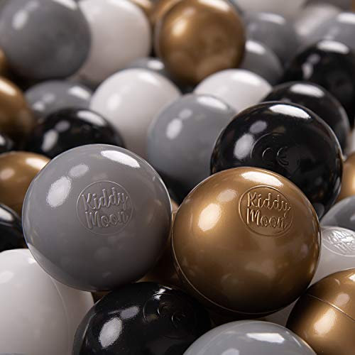 KiddyMoon 100 ∅ 7Cm Kinder Bälle Spielbälle Für Bällebad Baby Plastikbälle Made In EU, Weiß/Grau/Schwarz/Golden