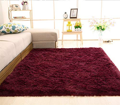 Insun Einfarbig Shaggy Teppich Hochflor Langflor Teppiche Modern für Wohnzimmer Schlafzimmer Weinrot 140x200cm
