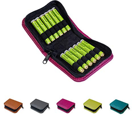 Homöopathische Taschenapotheke, Globuli-Tasche Potenz C30, gefüllt mit 12 Globuli-Röhrchen (Glas), handgemacht aus echtem Leder (beeren-rot)