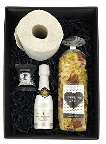 Geschenkbox 'Alles wird gut!' / für Frauen/Klopapier/Toilettenpapier/Sekt/Notfallbox, Holzherzen:Kein Herz