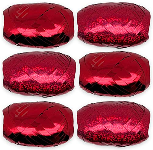 Set Ringelband Polyband Geschenk-Band Geschenkschleifen zum Basteln und Verpacken - glänzend & matt sortiert (Rot, 6 Rollen Geschenkband je 10m)