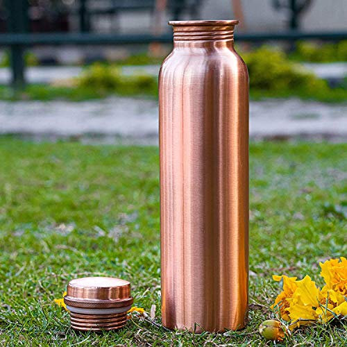 TreegoArt Copper Bottle for Water 1000 ML Matt Finish Dirt Proof, Leak Proof and Joint Less, Water Bottle- (Pack Of 1)