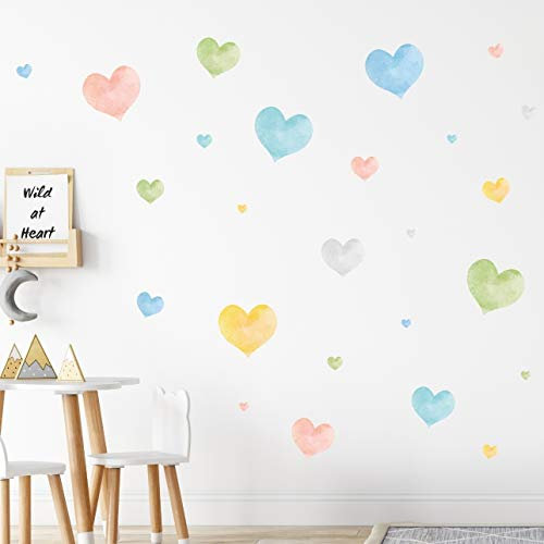tjapalo® 160St Aquarell wie gemalt Wandtattoo Herzen Pastell Wandtattoo Kinderzimmer Herzen Wandsticker Herzen viele Farben Wanddattoo Kinderzimmer Sticker Herzen, Farbe: v85 Bunt