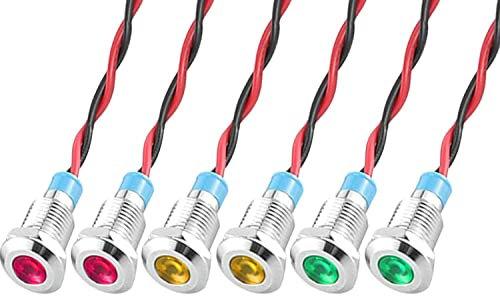 GUUZI 6pcs 12V-24V 8mm LED Panel Pilot Dash Warnlicht Kontrollleuchte Lampe Pilot Dash Glühbirnen Richtungs (Rot/Gelb/Grün)