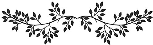 Hotop 2 Stück Metall-Baumblatt-Wanddekoration, Weinrebe, Olivenzweig, Blatt, Wandkunst, Schmiedeeisen, Skulpturen über dem Bett, Wohnzimmer, Außendekoration (Schwarz, klassischer Stil)