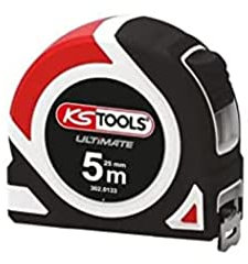 KS Tools - 302.0133 - Mètre ruban bi-matière 5x25 mm - Mètre avec ruban laqué blanc - Enrouleur et arrêt automatique