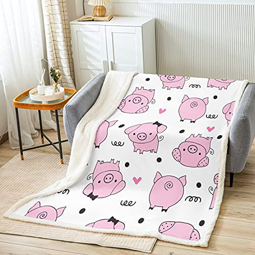 Homemissing Kinder Schwein Decke 150x200cm Niedlich Rosa Schweine Herz Polka Punkte Wohndecke Für Mädchen Dekor Kawaii Karikatur Nutztier Kuscheldecke Haustier Schlafzimmer Flanell Fleecedecke