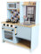 DEQUBE - Cocina de Madera 2 módulos diseño Moderno - Cocina de Juguete con Luces y Sonidos - Contiene Accesorios metálicos para el Juego - Tamaño 72X30X85 cm - Color Azul (913D00013)
