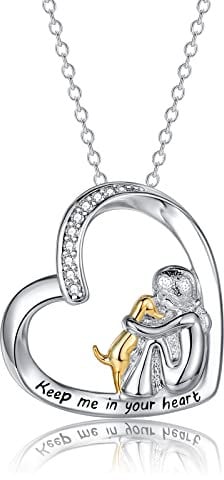 USEEDOVIA Girls and Dog Necklace Gifts for Women | Sterling Silver Heart Pendant With Cubic Zirconia Necklaces Jewelry Birthday Friendship Memorial Gifts for Dog Lovers Friends Teens
