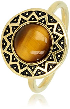 My Bendel - Vintage Goldring mit Tigerauge- Stylischer Ringe für Damen mit echtem Edelstein - Bleibt schön und Verfärbt nicht - Stapeln Ringe - mit Luxuriösen Geschenkverpackung