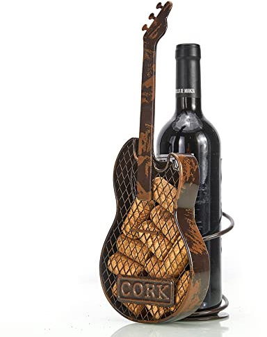 Yawill Porta bottiglie da tavolo per vino, espositore per bottiglie, in metallo, per chitarra, vino, controsoffitto, accessorio per casa, cucina e amanti del vino (chitarra)