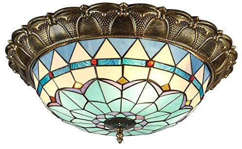 Antike Tiffany LED Deckenleuchte Dimmbar Deckenlampe Weinlese-Barock Runde Buntglas Kronleuchter Beleuchtung Mediterraner-Lampen Für Wohnzimmer Schlafzimmer Esstisch Korridor Dekorative Leuchten