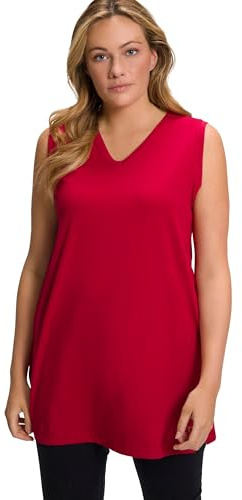 Ulla Popken Damen Top, V-Ausschnitt, Relaxed, Ärmellos, Baumwolle T-Shirt