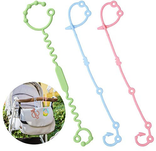 Vicloon Cup Catcher, 3 Stück Sicherheitsgurte Für Spielzeug,Trinkbecher Halteriemen Verstellbarer für Kinderwagen/Babytrage/Autositz, 100% Lebensmittelqualität Silikon, BPA-frei(2 Spirale+1kurz)