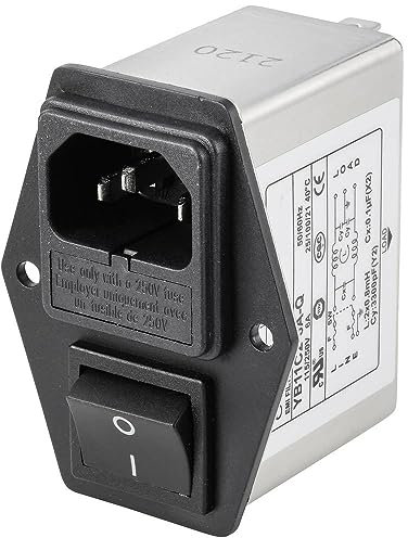 TRU Components TC-10101460 Netzfilter mit Kaltgerätebuchse, mit Schalter, mit 2 Sicherungen 250 V/AC 6 A 0.8 mH 1 St.