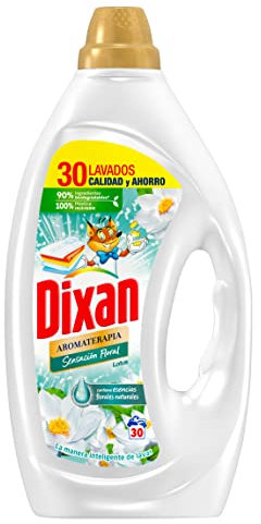 Dixan Gel Aromaterapia Lotus & Aceite de Almendra, Detergente Líquido para Lavadora 30 Lavados, jabón líquido con aceites esenciales para lavar la ropa blanca y de color., versión antigua