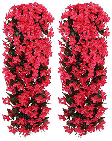 Yeehliny Künstlich Hängende Blumen, Blauregen Efeublumen Künstlicher Hängender Glyzinien, Kunstblumen Veilchen Hgende Blumen Hängeblumen Für Hochzeit Garten Wand Party Home Dekor 70CM (2PCS/Rot)