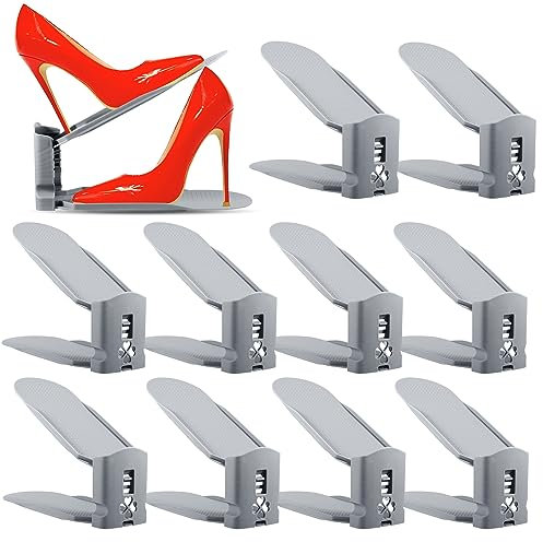 FAMKEEP Set de 10pcs Organizador Zapatos,Desmontable Soporte de Calzado,Soporte de Calzado de Altura Ajustable,Adecuada para Mujeres y Hombres,Ahorra Espacio (Gris)
