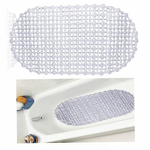 Bath Mat Non Slip Bubble Mats With Suction Cups Grip Luxury Kids Bathtub Frosted Pebble Pad Shower Bathroom Tub Spa Tear Resistant Pads Floor Machine Washable Anti Bacterial Anti Mould Oval PVC (1 Pc)