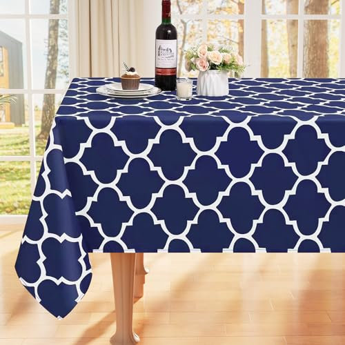 smiry Tischdecke Abwaschbar Rechteckig 140x220cm Tischtuch Polyester Wasserabweisend Lotuseffekt Marokkanisch Tischwäsche Schmutzabweisend Abwischbare Tafeldecke für Outdoor Party Küche,Dunkelblau