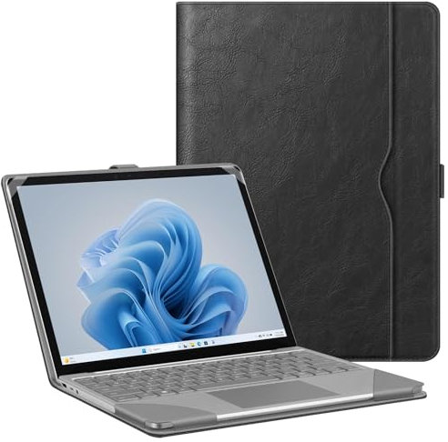 FINTIE Sleeve Case for 12.4 Inch Microsoft Surface Laptop Go 3/2/1 (Model: 2013/1943), Premium PU Leather Protective Folio Book Cover with Large Pocket, Black