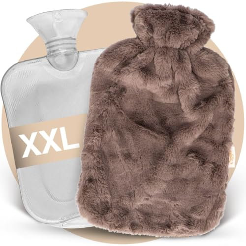 Sefya XXL Wärmflasche mit Bezug - Wärmflasche Lang Grau mit Reißverschluss, Wärmflasche Groß für Kinder & Erwachsene, Wärmflaschen für Frauen & Freundin - 3L