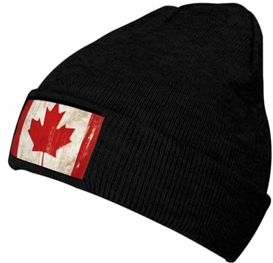 RLDOBOFE Beanie-Mütze im Retro-Stil mit Kanada-Flagge, für Damen und Herren, Strickmütze, warme Wintermütze, modische Beanie-Mütze mit Bündchen