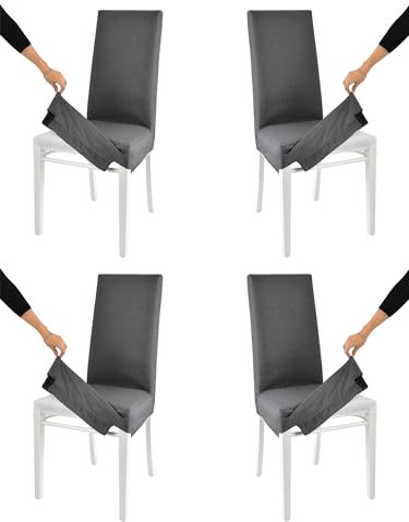t m c s Tommychairs-4er Set gepolsterte Stühle Jazz mit herausnehmbarem Bezug, Struktur aus lackiertem Buchenholz Weiß,gepolstert und mit herausnehmbarem Bezug aus Stoff in Dunkelgrau bezogen