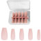 FDEETY 100 Pièces Faux Ongles Court Carrés Français Nude Ongles à Coller Naturel Acrylique Press on Nails pour Femmes et Filles (Rose Pâle-S)