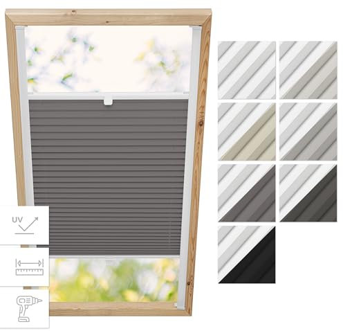 Obscurcissement de la fenêtre de Toit, Store plissé Thermique avec perçage pour fenêtres Velux - Modèle: MK04 - Couleur du Tissu: Blackout Gris foncé-Blanc - Store de Toit plissé intérieur