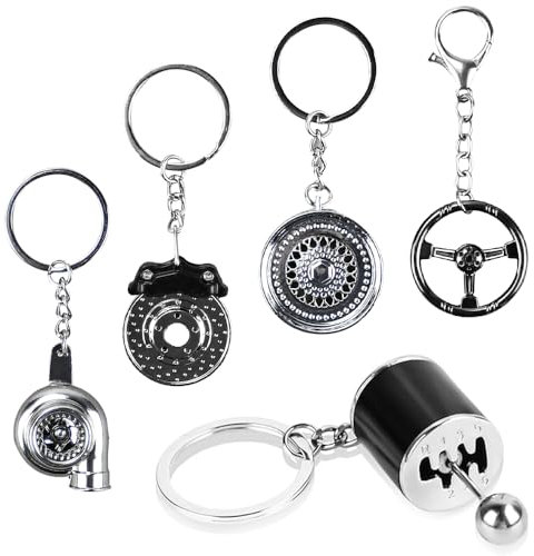 EMAGEREN 5 Stück Schlüsselanhänger Auto Metall Turbolader Schraubenschlüssel Radnabe Shifter Deko Keychain Set Metall Auto Motorrad Schlüsselanhänger Kreatives Geburtstagsgeschenk für Jungs