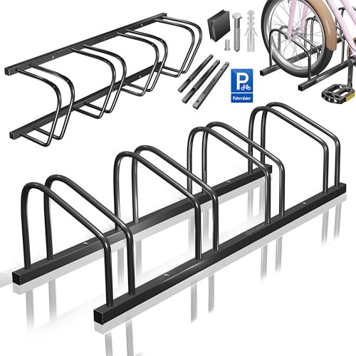 KESSER® Râtelier à vélos pour 4 vélos avec panneau de stationnement | Support multiple avec espacement des roues de 37 cm pour largeur de pneu de 30 à 65 mm | Support de vélo pour montage au sol ou