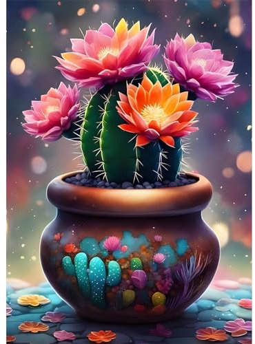 EOBROMD 5D Diamant Painting Bilder Erwachsene Blumen, Diamond Painting Erwachsene Kaktus, DIY Diamond Painting Bilder Diamant Malerei Blume Set für Wanddekoration 30x40 cm