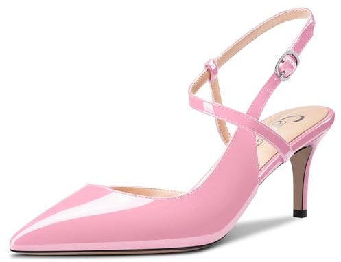 Castamere Donna a Punta Medio Gattini Tacco Heel Cinturino alla Caviglia Pumps Slingback Dress Sandali Fibbia Ufficio Scarpe 6.5 CM Heels Rosa 36 EU