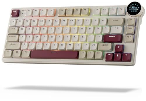 RK ROYAL KLUDGE N80 Low-Profile Mechanical Keyboard w/Smart Display Screen & Knob, Top Mount 75% Wireless Keyboard BT/2.4G/USB-C, Software Support, Massive Battery,80 Keys,Quiet Linear Red Switches