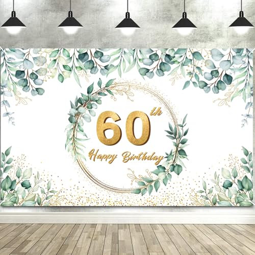 GROVBLE 60 Geburtstag Deko Banner für Mann und Frau, Grün Happy Birthday Geburtstagsbanner für Party, 180 x 110 cm