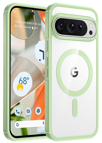 TAURI Cover Magnetica per Google Pixel 9/Pixel 9 Pro [Compatibile con MagSafe] Custodia Ultrasottile Anti-Ingiallimento e Antiurto per Pixel 9/9 Pro- Verde