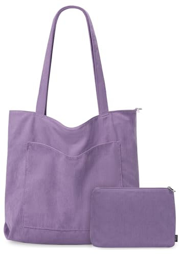 GASSDA Handtasche Damen Groß Shopper Tasche Damen Cord Tasche Tote Bag mit Reißverschluss für Arbeit Einkaufen Fitness Reisen (A-Hellviolett)