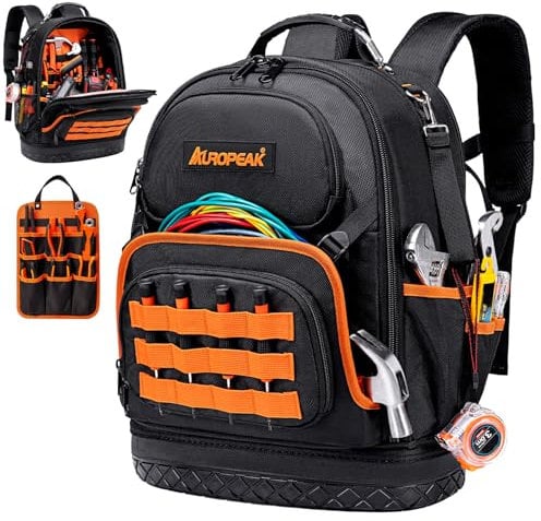 Zaino per attrezzi con 96 tasche, resistente, grande borsa per attrezzi per uomini e donne, organizer per attrezzi Hvac, zaino per attrezzi con scomparto per laptop e base modellata per edilizia