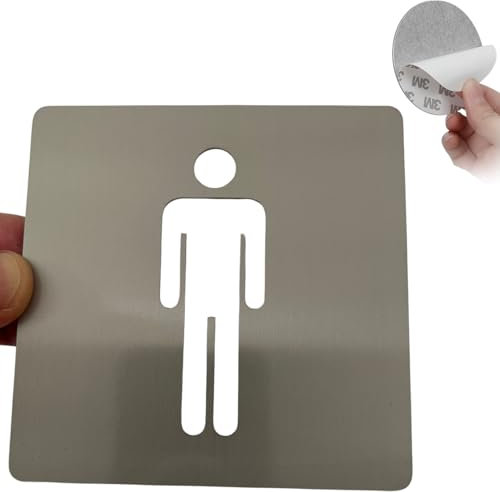 LEIASA Panneau adhésif WC pour homme - Épaisseur 0,8 mm - 10 x 10 cm - Acier inoxydable - Signalisation de toilettes - Panneau adhésif WC homme