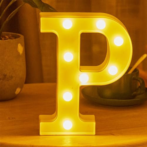 JYB Hopefuture LED Buchstaben 3D Lampe Beleuchtete Buchstabe, Dekorations Nachtlicht Lampe, für Hochzeit, Geburtstag, Party, Weihnachtslampe (P)