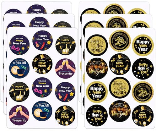 144 Stück Deutsch Frohes Neues Jahr Etiketten Stickers,Rund Farbig Sticker Neujahr Aufkleber Silvester Deko 2026,Happy New Year party dekoration für Geschenktüten Boxen/Umschlag Verpackung Deko