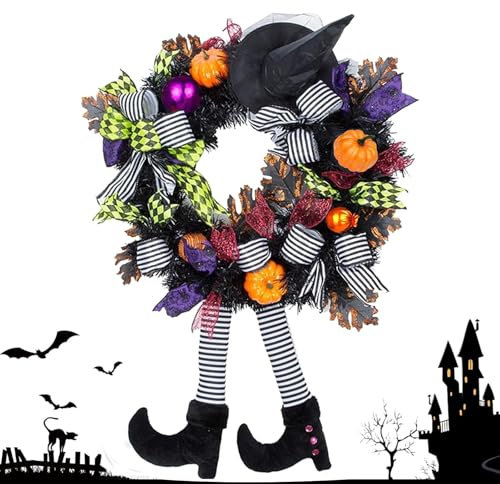POPOYU Halloween Türkranz,Türkranz Halloween für Haustür Fenster und Wanddekoration,Halloween Türdeko,Türkranz Herbst Außen,Türkranz Halloween,Halloween Kranz für Halloween Deko Haustür