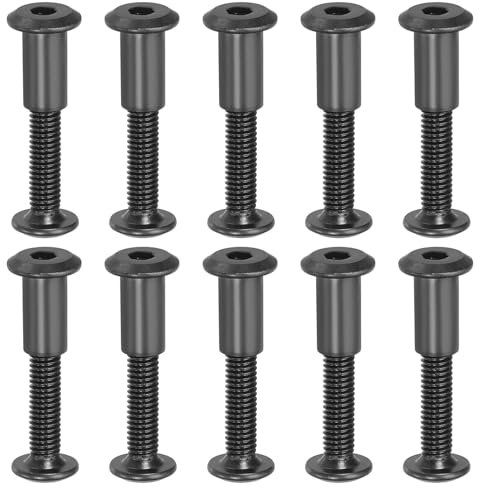 PATIKIL M6 x 25 mm Sechskantschrauben, 10 Set Buchschrauben Verbindungsschrauben Sechskant-Antrieb Steckbolzen Muttern für Scrapbook Leder Gürtel Album Foto Möbelreparatur, Schwarz